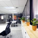 Leasing office space with modern private offices, glass walls, large windows, and bright contemporary workspaces